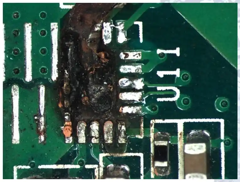 Corrosion caused by flux residue