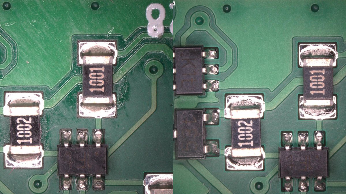 PCBA flux residue cleaning before and after comparison